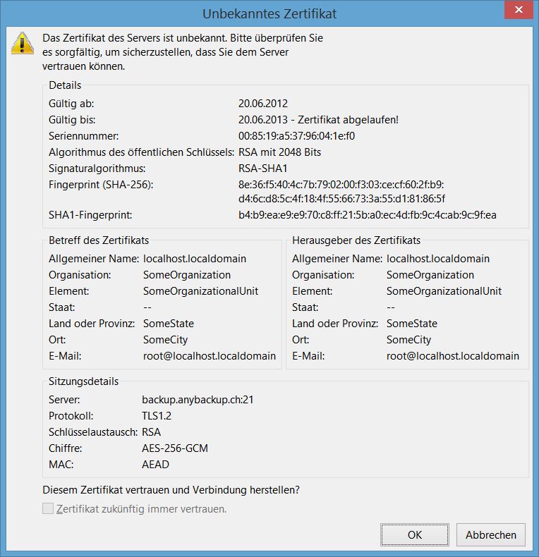 ftp passive konf certificate